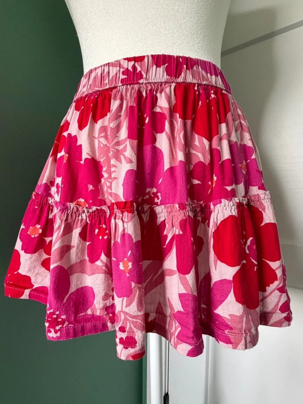 GAP Kids Pink and Red Floral Tiered Skirt
